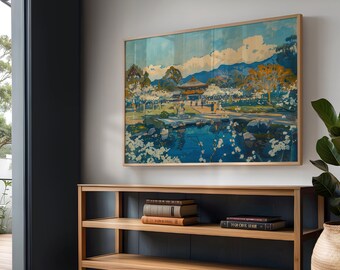 Vintage Print Japanese Garden Art, Retro Park Wall Decor, Nature