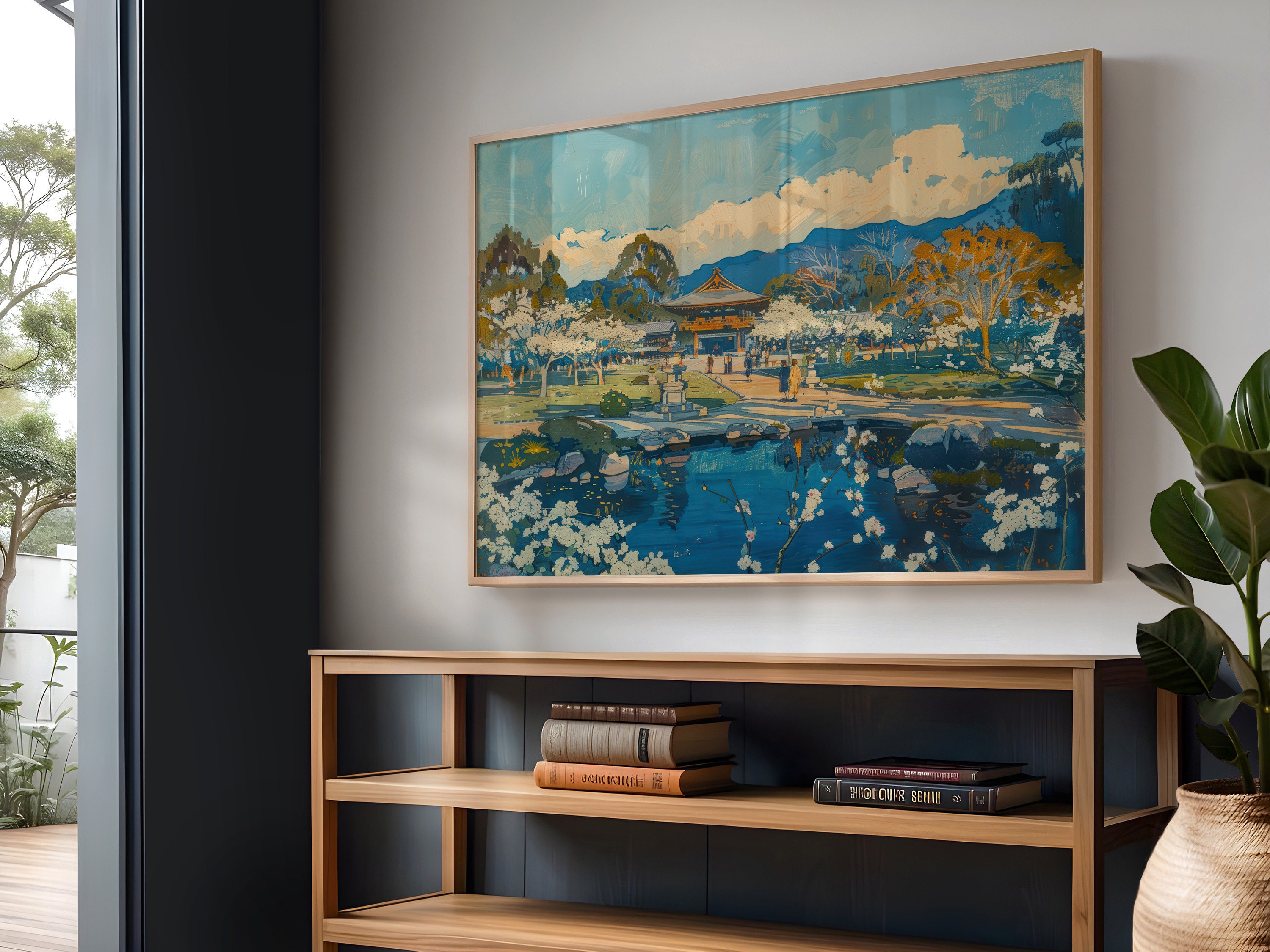 Vintage Print Japanese Garden Art, Retro Park Wall Decor, Nature