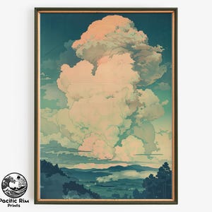 Art de paysage de montagne nuageux, scène de la nature peinte à la main, art de la montagne, cadeau pour amoureux de la nature | Art mural numérique vertical IMPRIMABLE | AA196
