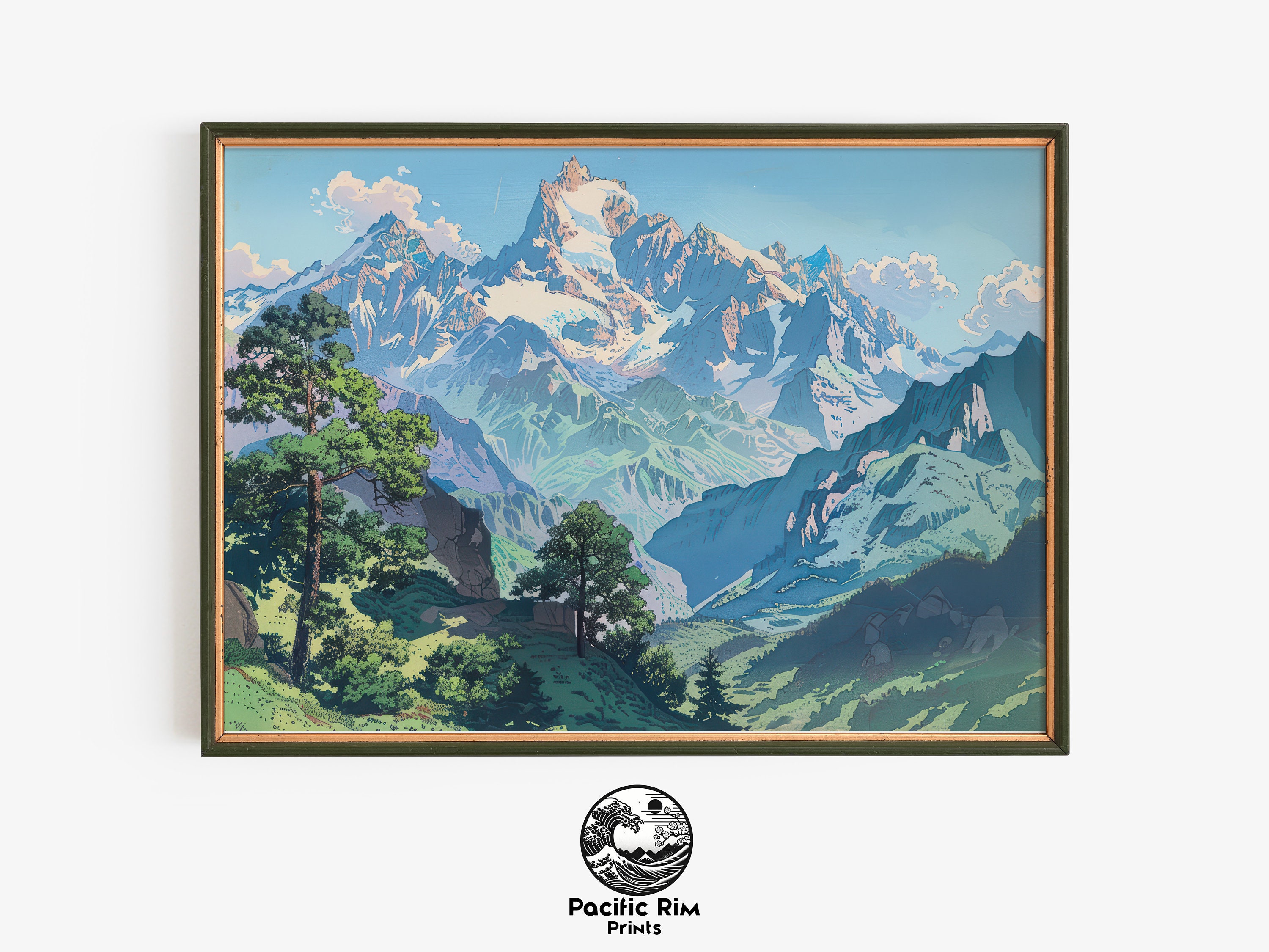 Alpine Valley Painting, Himalayan Mountain Art, Nature