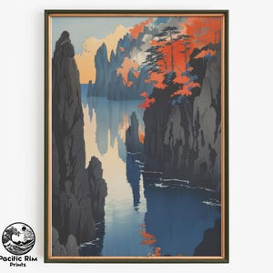 Mountain Lake in Fall Painting, Autumn Landscape Art, Nature Wall Hanging, Forest Cabin Decor | PRINTABLE Digital Wall Art Vertical | AA147