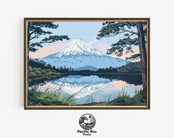 Impresión del monte Fuji, arte mural con paisaje japonés, decoración de la montaña Fuji / Arte mural digital IMPRIMIBLE horizontal / AA215