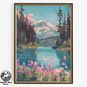 Peinture de paysage du mont Rainier, oeuvre d'art déco nature, impression d'art mural, oeuvre d'art montagne | Art mural numérique vertical IMPRIMABLE | AA218