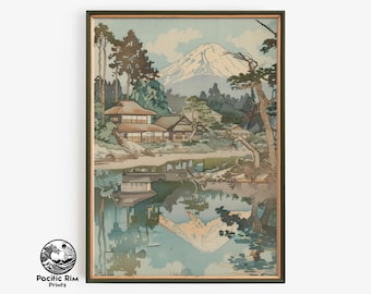 Arte mural del monte Fuji, arte paisajístico japonés, arte de la montaña Fuji, regalo para amantes de la naturaleza / Arte mural digital imprimible vertical / AA205