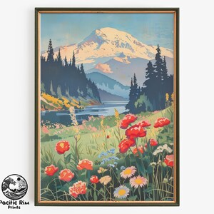 Snowy Mountain Wall Art, Mt. Rainier Painting, Nature Scene Decor, Pacific Northwest Art Print | PRINTABLE Digital Wall Art Vertical | AA219