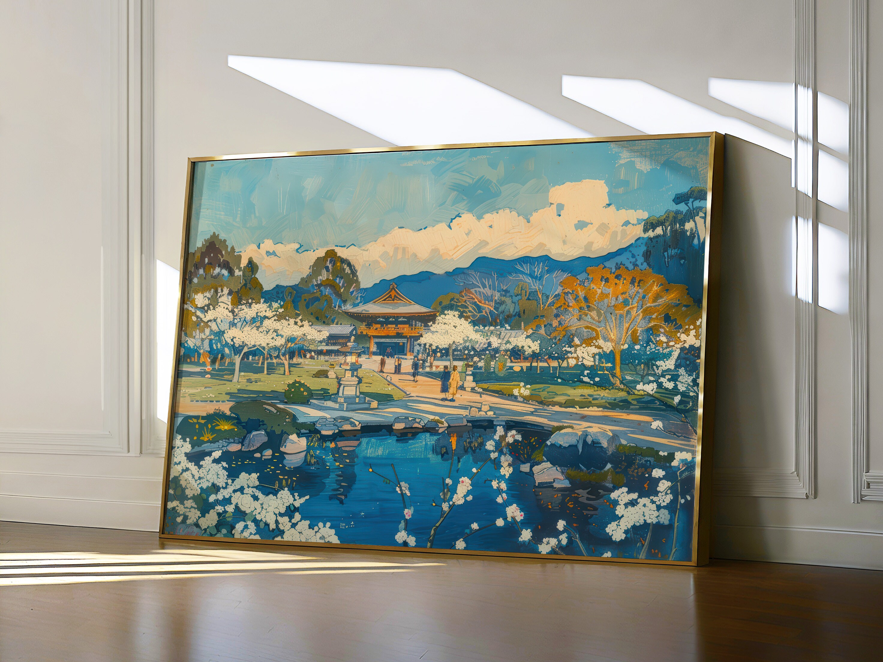 Vintage Print Japanese Garden Art, Retro Park Wall Decor, Nature