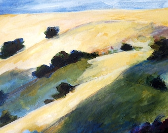 California painting print 8x10 California landscape rolling hills and oaks