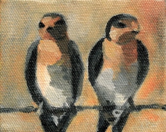 Little Birds on a Wire Archival Print of Original Oil Painting