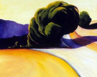 Champ coloré avec l'impression nordique de peinture d'huile de paysage de Chênes