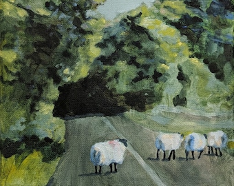 Irish Sheep art print of original oil painting 8.5x11 inches landscape painting Irish countryside with sheep