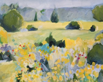 Summer Landscape Print van origineel olieverfschilderij op doek 8x10 archiefkunstdruk