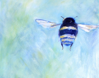 Blue Bee painting digital download of original oil painting - kids room garden nature lover art decor bee art bumblebee