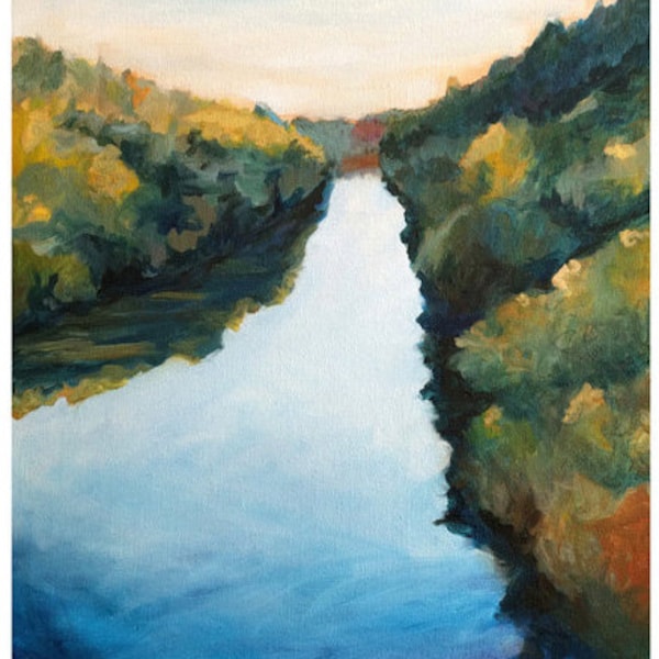 Calm River Landscape Painting Print of Original Painting Frame Optional water river art waterscape art