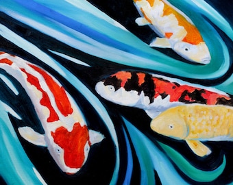 Koi painting Print of original oil painting of Koi fish