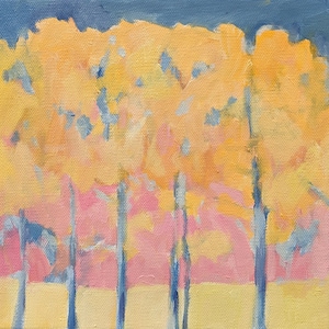 Yellow Forest Landscape Print from original oil painting on canvas 8x8 archival art print