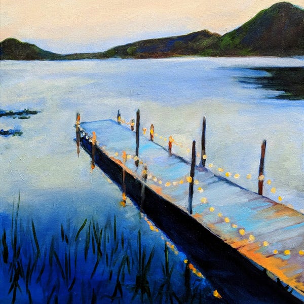 Lake and Dock Painting Archival Print of Original Oil Painting print Evening on the Lake