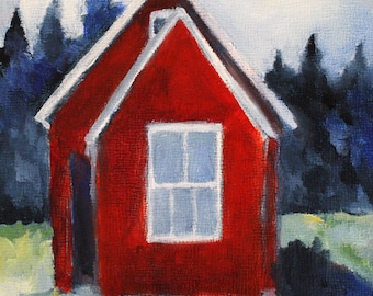 Red Cabin Print of original oil painting