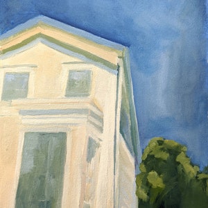 Colorful California art print of original oil painting / Mendocino House in California