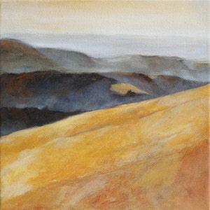 Landscape Painting of California Hills Print 6x6, Modern landscape art, small space art