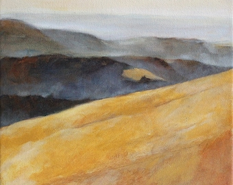 Landscape Painting of California Hills Print 6x6, Modern landscape art, small space art