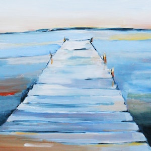 Water and Dock oil painting digital download of original oil painting - water coastal decor lake ocean river scenes