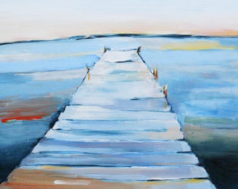 Water and Dock oil painting digital download of original oil painting - water coastal decor lake ocean river scenes