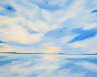 California Bay Area - Print of Original Painting  -  Alviso 25 water and sky print 11x17