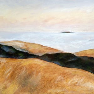 California Hillside with Fog Bay Area Krajobraz Malarstwo Wydruk 8x10 Darmowa Wysyłka do USA