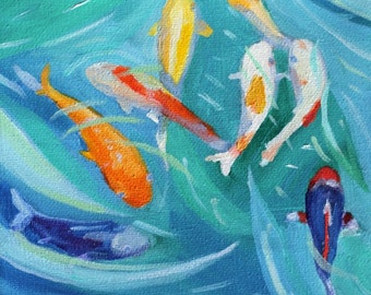 Koi tropical painting Print of original oil painting of Koi fish
