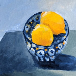 Lemons art print Lemons in a blue and white bowl print of original painting