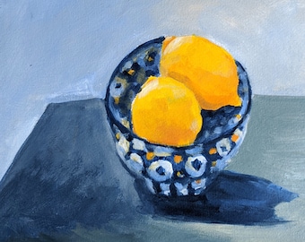 Lemons art print Lemons in a blue and white bowl print of original painting