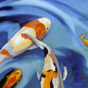 Happy Koi painting art Print of original oil painting of Koi fish