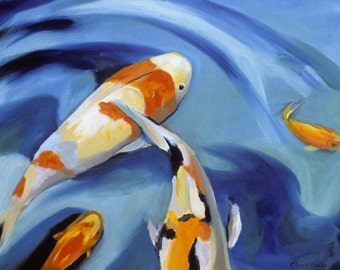 Happy Koi painting art Print of original oil painting of Koi fish