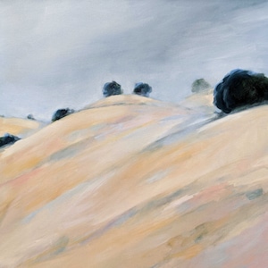 California Landscape Painting original oil painting 18x18 inches landscape painting of a foggy hillside and oak trees - wall decor