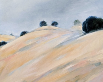 California Landscape Painting original oil painting 18x18 inches landscape painting of a foggy hillside and oak trees - wall decor