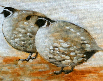Quail Art Print - two quail - painting