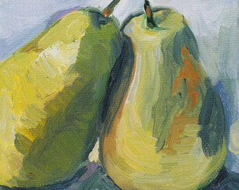 pears still life painting - print of original oil painting still life