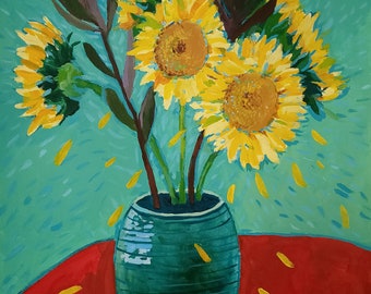 Sunflowers in a Green Vase Print of Original Painting