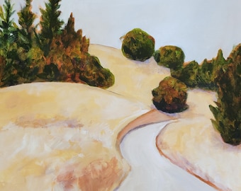 Peinture à l'huile originale paysage californien - printemps californien, huile sur toile, 50 x 50 cm