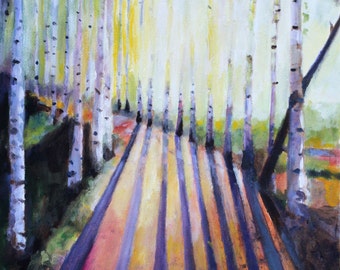 Forest painting shadows landscape oil painting print landscape Birch Forest