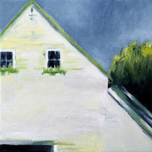 Pintura de la casa / impresión de pintura al óleo original / granja con cajas de la ventana