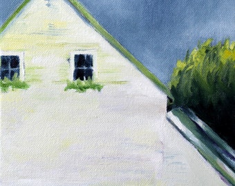 House Painting / Original Oil Painting Print  / Farmhouse with Window Boxes