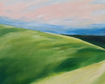 Peinture de paysage des collines de Californie au coucher du soleil Imprimer différentes tailles