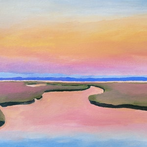 Pink Sky painting landscape 9x12 original acrylic painting on archival arches paper