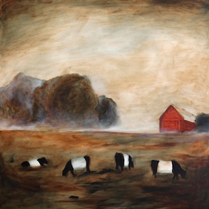 Cows Grazing - archival art print of original oil painting Belted cows art PRINT