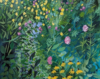 Original Painting Botanical Clover Dreamscape Cottagecore Painting by Claire Whitehead