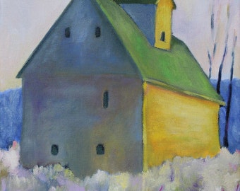 Barn with Green Roof Print of Original Oil Painting