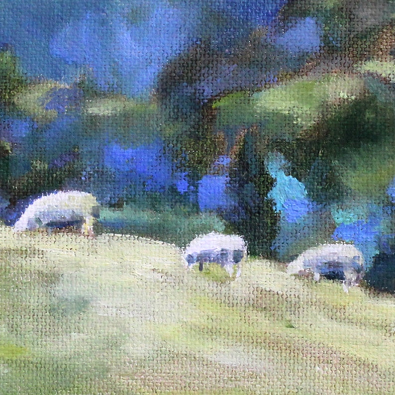 Grazing Sheep on Hillside Painting- Print of Original Oil Landscape ...