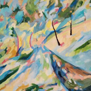 California abstract landscape print of original oil painting - lower road colorful painting