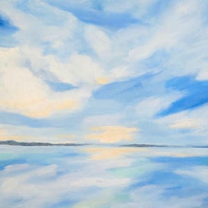 California Landscape Art Alviso 25 Bay Area Horizon Oryginalny obraz olejny na płótnie 16x40 cali